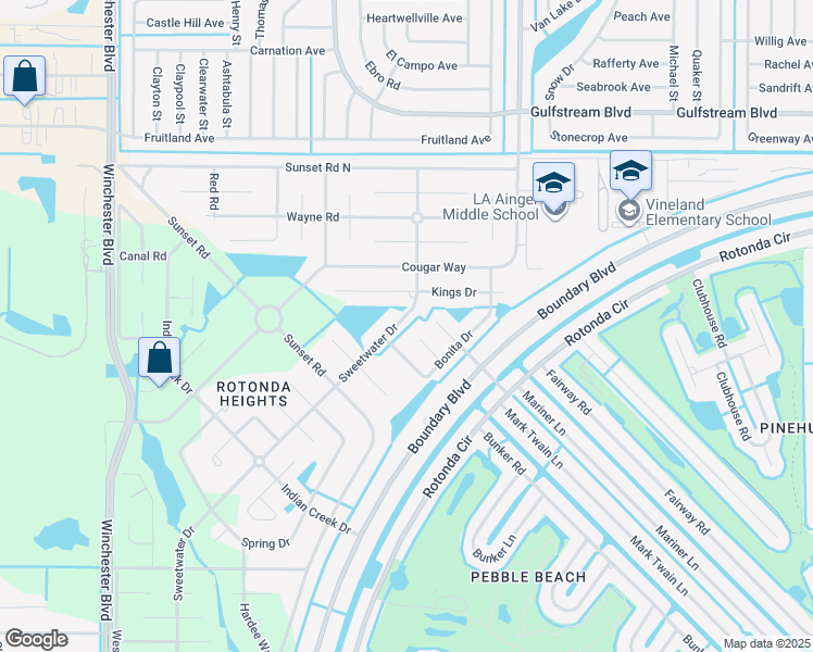 map of restaurants, bars, coffee shops, grocery stores, and more near 527 Sweetwater Drive in Rotonda West