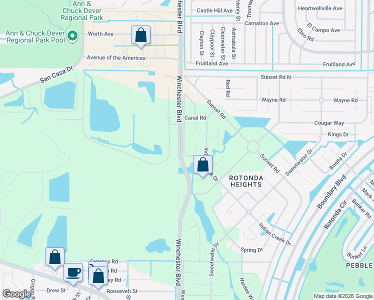 map of restaurants, bars, coffee shops, grocery stores, and more near 104 Bebb Court in Rotonda West