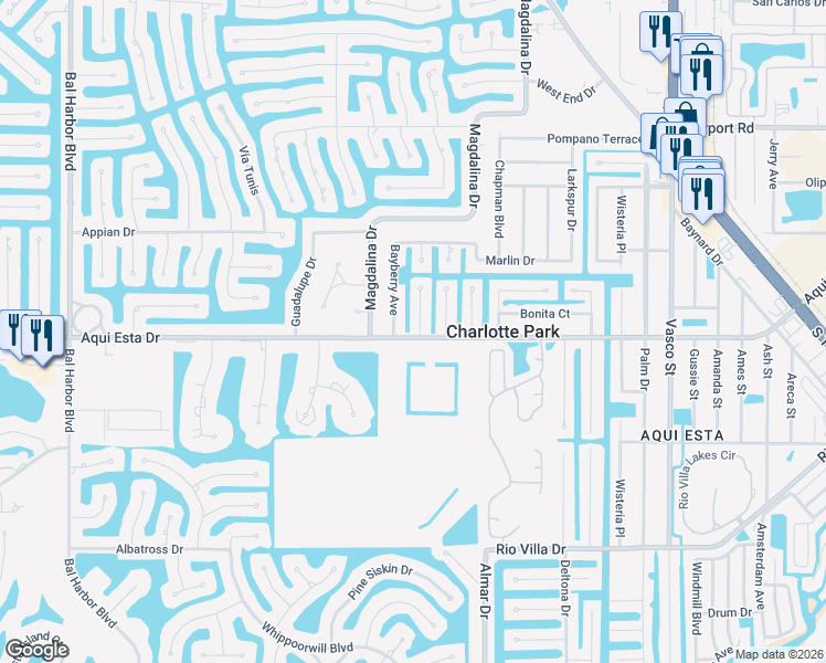 map of restaurants, bars, coffee shops, grocery stores, and more near 3129 Bamboo Court in Punta Gorda