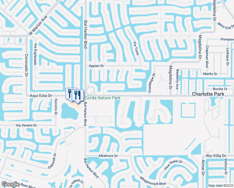 map of restaurants, bars, coffee shops, grocery stores, and more near 1544 Aqui Esta Drive in Punta Gorda