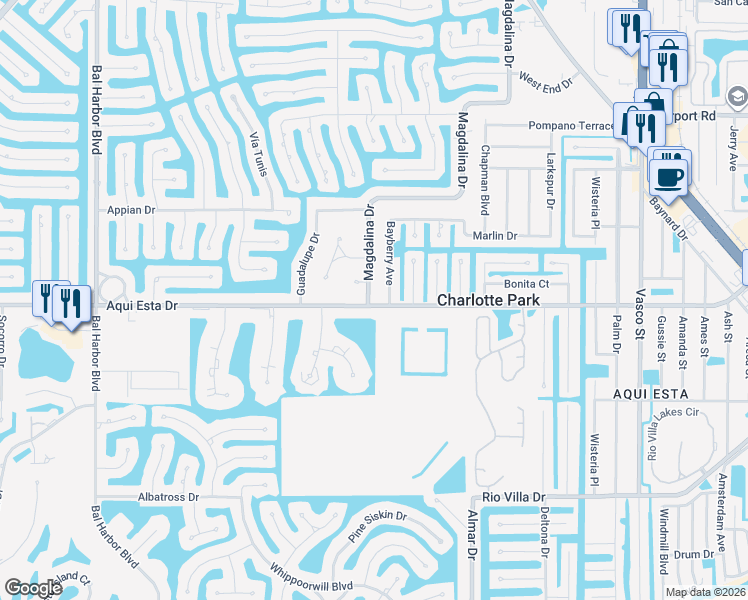 map of restaurants, bars, coffee shops, grocery stores, and more near 3114 Magdalina Drive in Punta Gorda