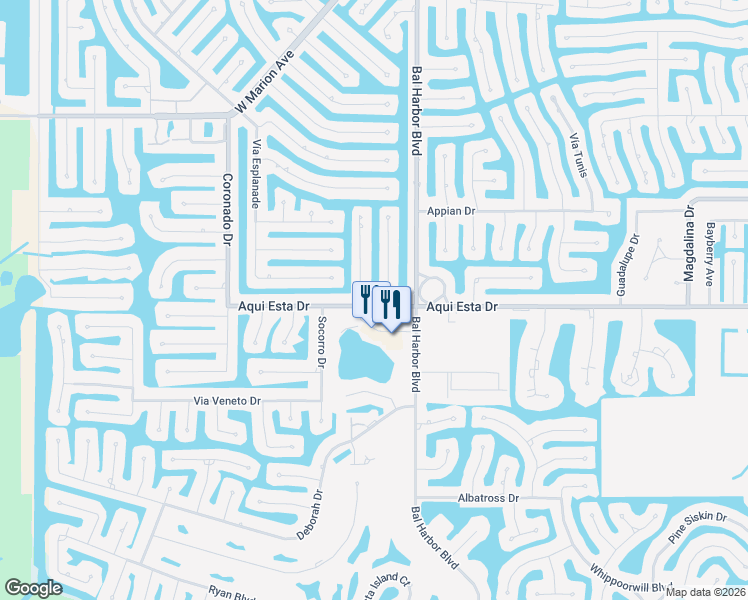 map of restaurants, bars, coffee shops, grocery stores, and more near 1840 Aqui Esta Drive in Punta Gorda