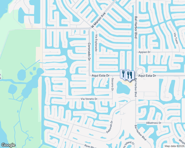 map of restaurants, bars, coffee shops, grocery stores, and more near 2460 Aqui Esta Drive in Punta Gorda