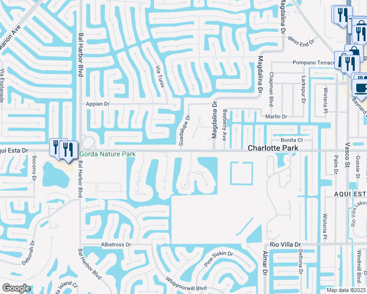 map of restaurants, bars, coffee shops, grocery stores, and more near 1354 Aqui Esta Drive in Punta Gorda