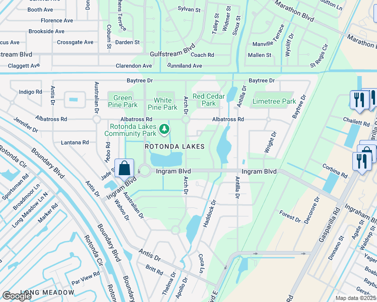 map of restaurants, bars, coffee shops, grocery stores, and more near 101 Turtle Drive in Rotonda West
