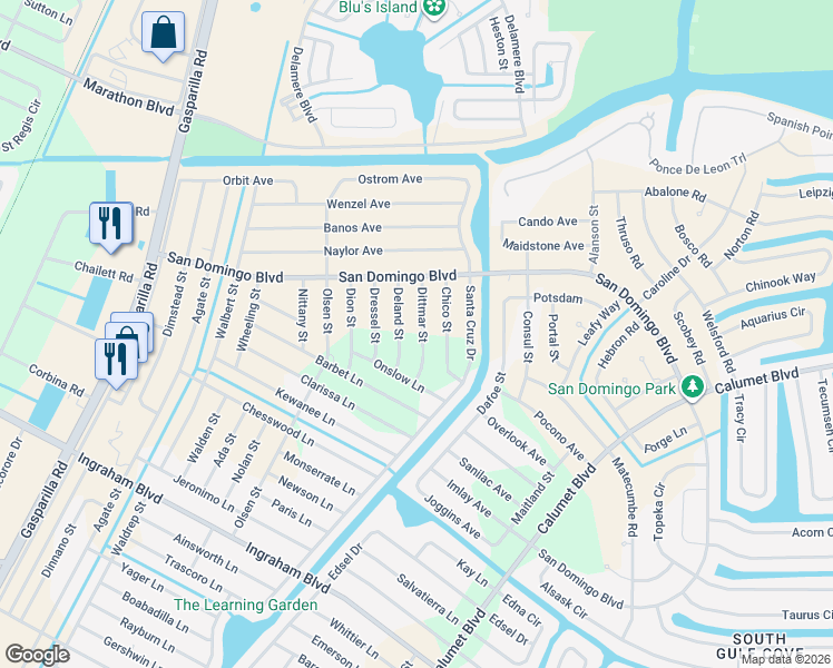 map of restaurants, bars, coffee shops, grocery stores, and more near 8221 Chico Street in Port Charlotte