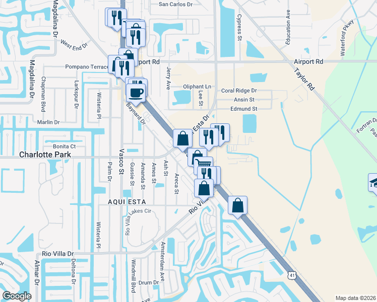 map of restaurants, bars, coffee shops, grocery stores, and more near Tamiami Trail in Punta Gorda