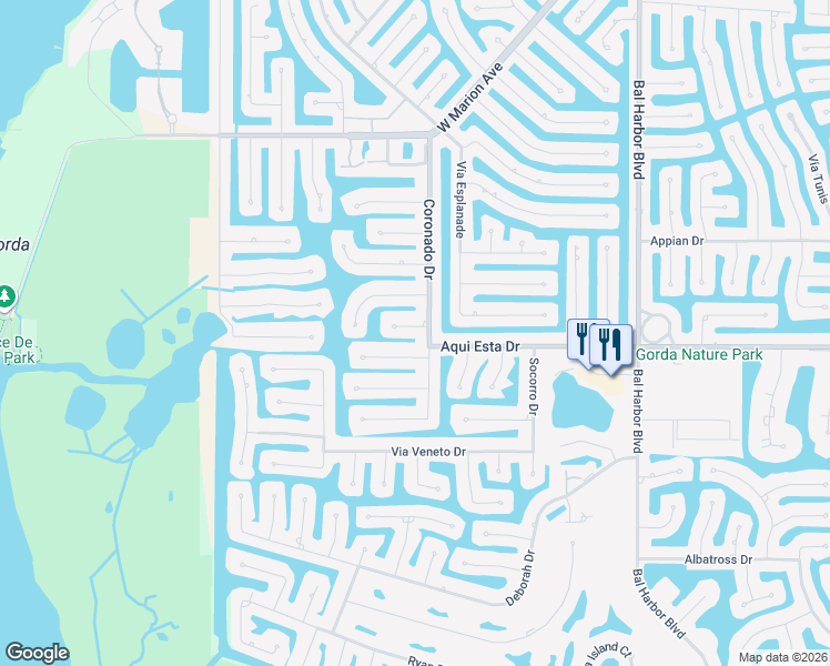 map of restaurants, bars, coffee shops, grocery stores, and more near 2520 Rio Grande Drive in Punta Gorda
