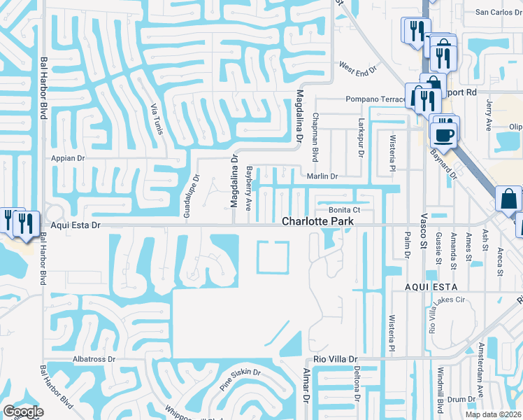 map of restaurants, bars, coffee shops, grocery stores, and more near 3129 Bamboo Court in Punta Gorda