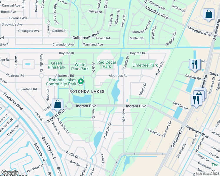 map of restaurants, bars, coffee shops, grocery stores, and more near 119 Cable Drive in Rotonda West