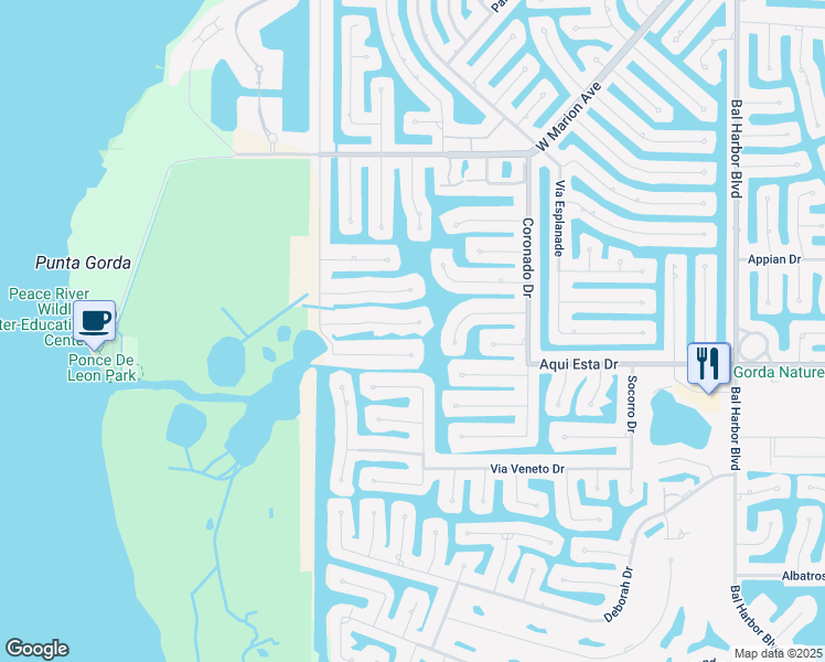 map of restaurants, bars, coffee shops, grocery stores, and more near 2804 Don Quixote Drive in Punta Gorda
