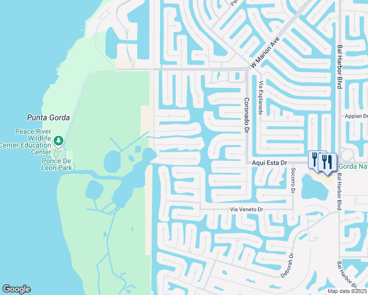 map of restaurants, bars, coffee shops, grocery stores, and more near 2825 Don Quixote Drive in Punta Gorda