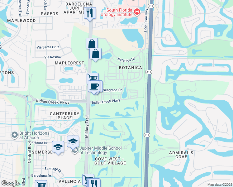 map of restaurants, bars, coffee shops, grocery stores, and more near in Jupiter