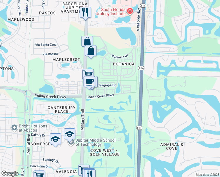map of restaurants, bars, coffee shops, grocery stores, and more near in Jupiter