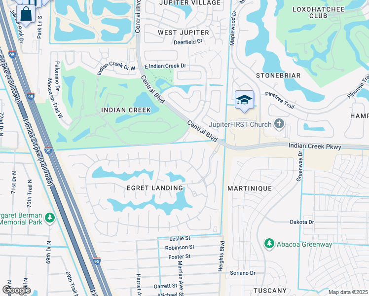 map of restaurants, bars, coffee shops, grocery stores, and more near 231 Blackbird Lane in Jupiter
