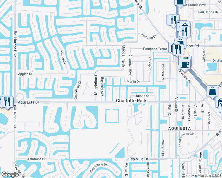 map of restaurants, bars, coffee shops, grocery stores, and more near 3005 Bamboo Court in Punta Gorda