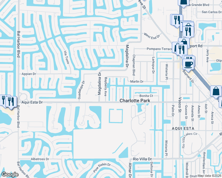 map of restaurants, bars, coffee shops, grocery stores, and more near 3005 Bamboo Court in Punta Gorda