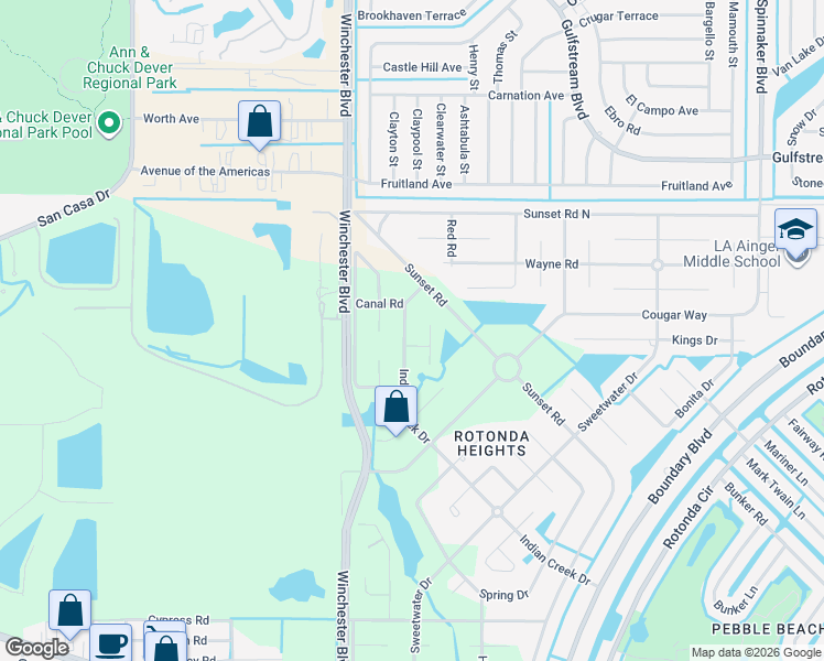 map of restaurants, bars, coffee shops, grocery stores, and more near 276 Indian Creek Drive in Rotonda West
