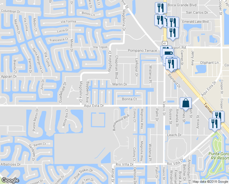 map of restaurants, bars, coffee shops, grocery stores, and more near 3001 Chapman Boulevard in Punta Gorda