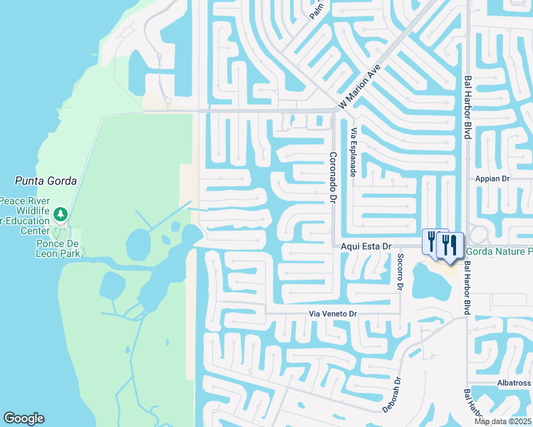 map of restaurants, bars, coffee shops, grocery stores, and more near 2804 Don Quixote Drive in Punta Gorda