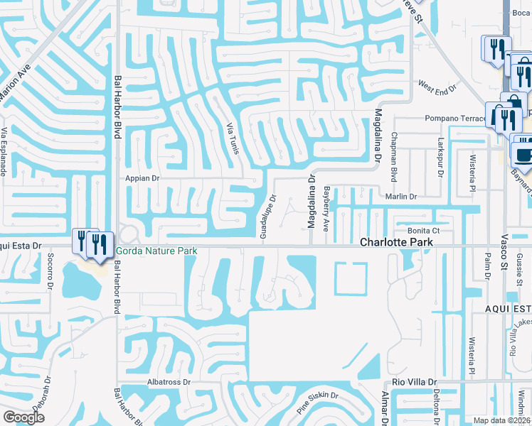 map of restaurants, bars, coffee shops, grocery stores, and more near 3019 Guadalupe Drive in Punta Gorda