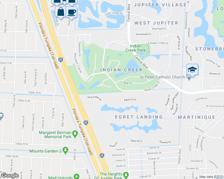 map of restaurants, bars, coffee shops, grocery stores, and more near 316 Hummingbird Point in Jupiter