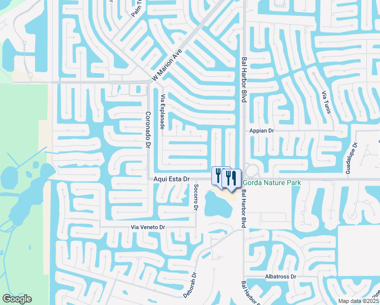 map of restaurants, bars, coffee shops, grocery stores, and more near 2101 Vía Seville in Punta Gorda