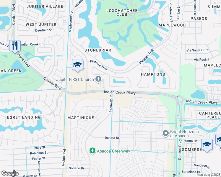 map of restaurants, bars, coffee shops, grocery stores, and more near 188 South Hampton Drive in Jupiter