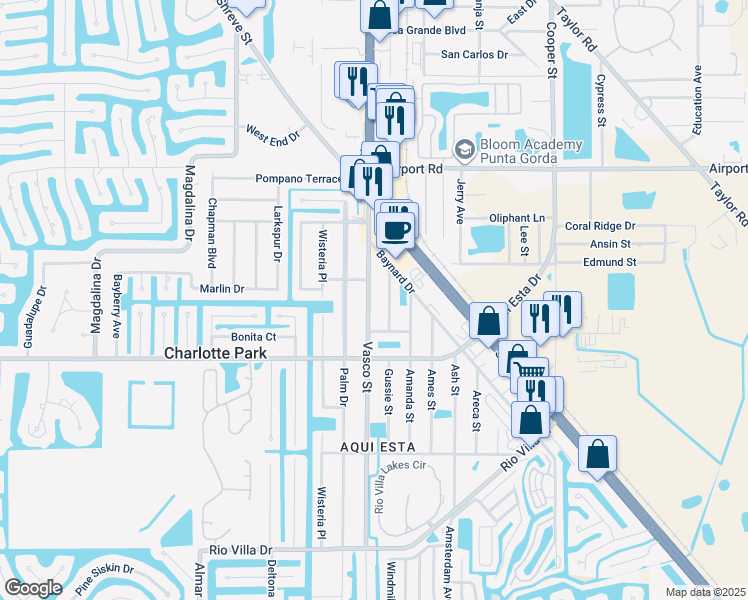 map of restaurants, bars, coffee shops, grocery stores, and more near 3002 Vasco Street in Punta Gorda