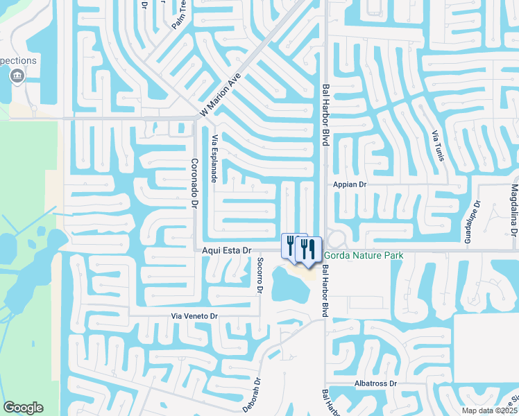 map of restaurants, bars, coffee shops, grocery stores, and more near 2101 Vía Seville in Punta Gorda