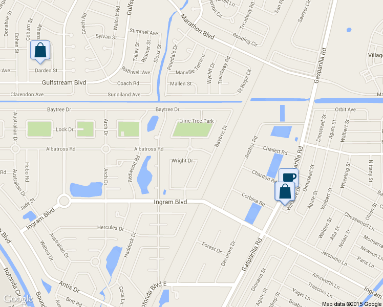 map of restaurants, bars, coffee shops, grocery stores, and more near 131 Wright Drive in Rotonda West