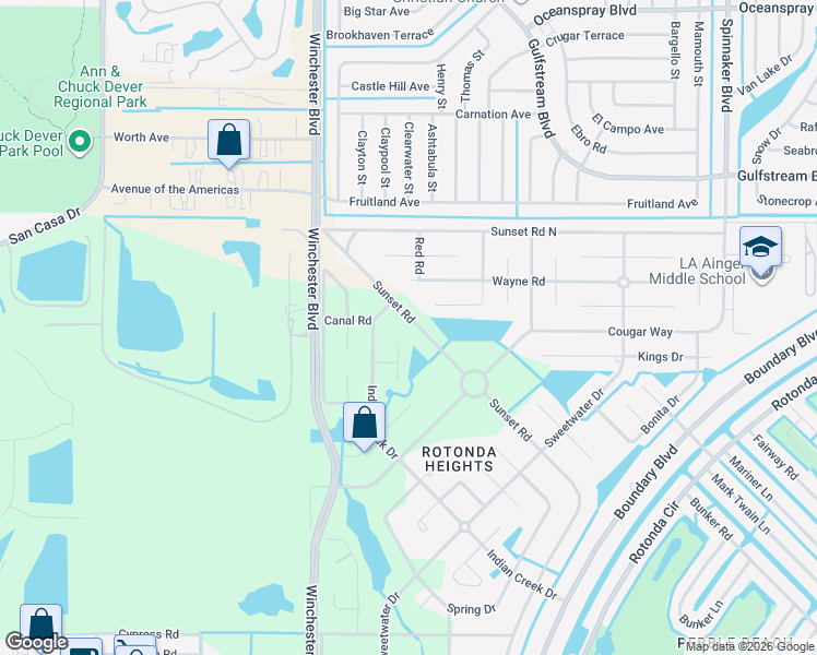 map of restaurants, bars, coffee shops, grocery stores, and more near 304 Sunset Road in Rotonda West