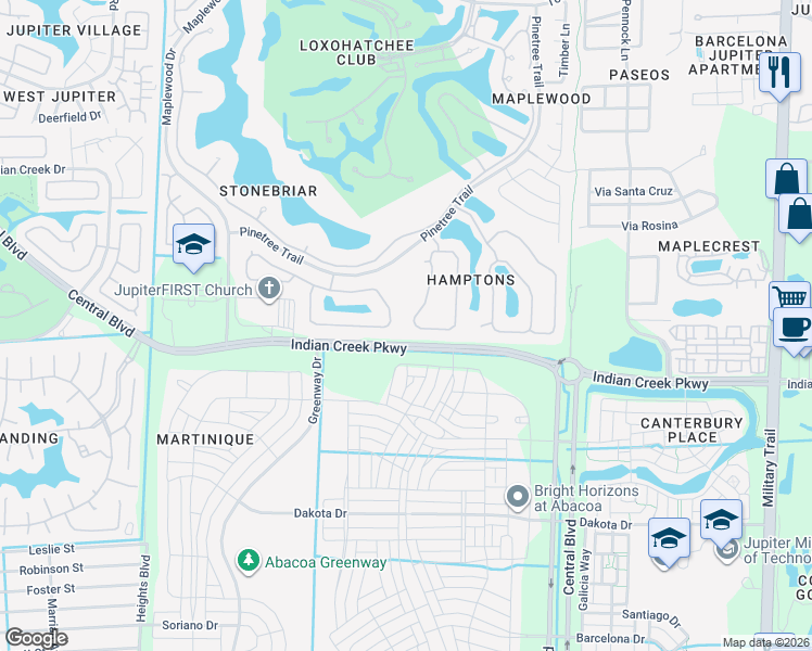 map of restaurants, bars, coffee shops, grocery stores, and more near 188 Hampton Circle in Jupiter