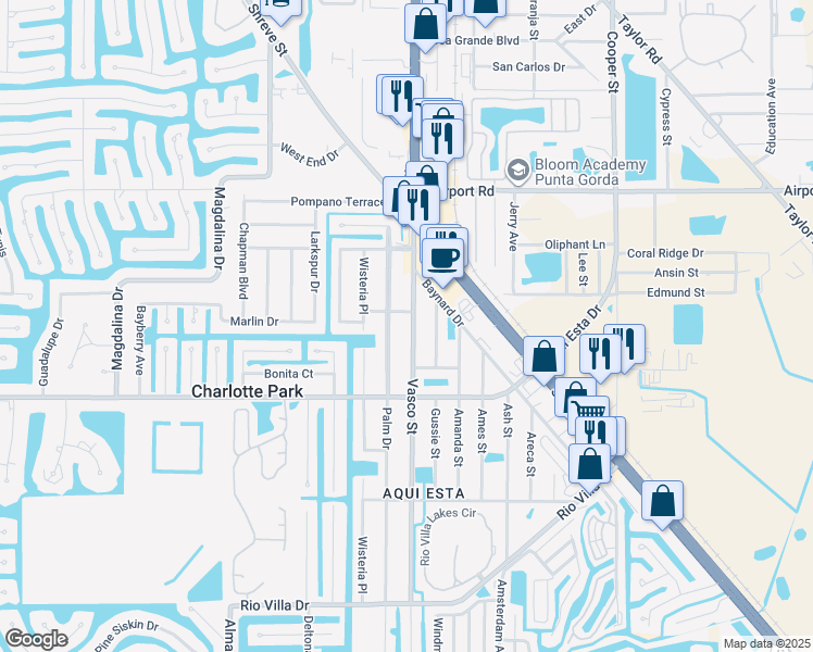 map of restaurants, bars, coffee shops, grocery stores, and more near 2822 Vasco Street in Punta Gorda