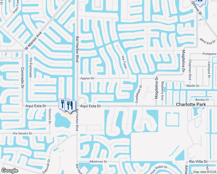 map of restaurants, bars, coffee shops, grocery stores, and more near 910 Don Juan Court in Punta Gorda
