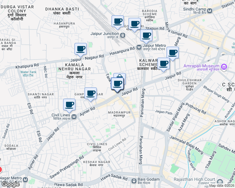 map of restaurants, bars, coffee shops, grocery stores, and more near in Jaipur