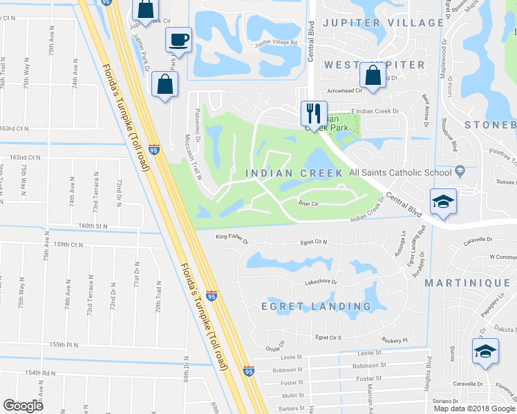 map of restaurants, bars, coffee shops, grocery stores, and more near 601E Muirfield Court in Jupiter
