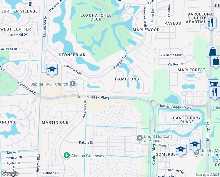 map of restaurants, bars, coffee shops, grocery stores, and more near 182 Hampton Circle in Jupiter