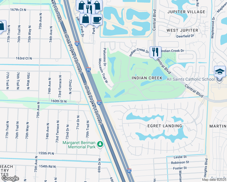 map of restaurants, bars, coffee shops, grocery stores, and more near 2061A Keystone Drive in Jupiter