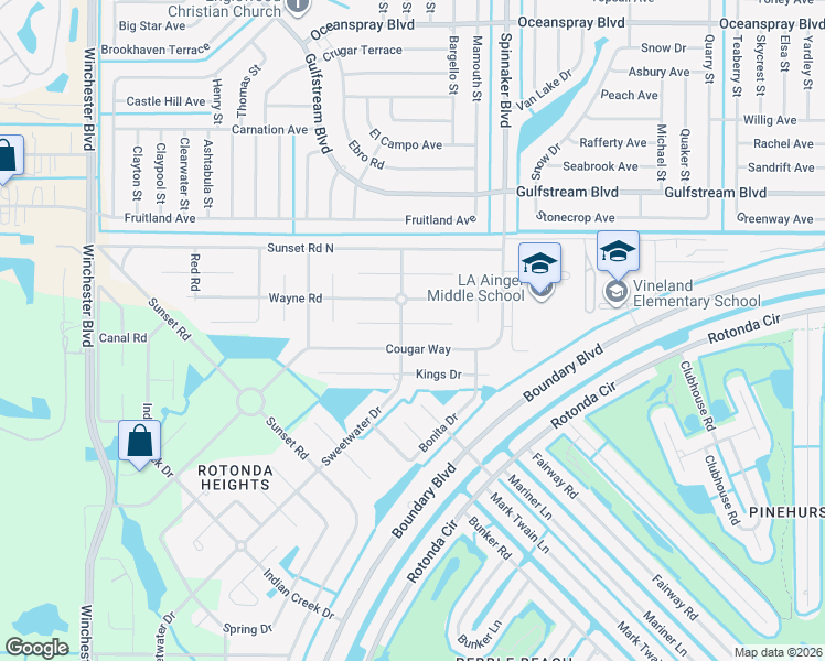 map of restaurants, bars, coffee shops, grocery stores, and more near 132 Spur Drive in Rotonda West