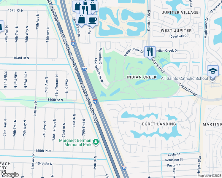 map of restaurants, bars, coffee shops, grocery stores, and more near 2061 Keystone Drive in Jupiter