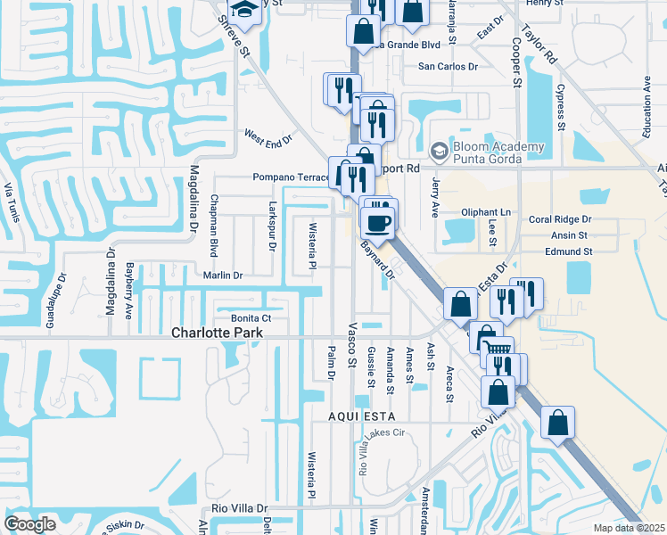map of restaurants, bars, coffee shops, grocery stores, and more near in Punta Gorda