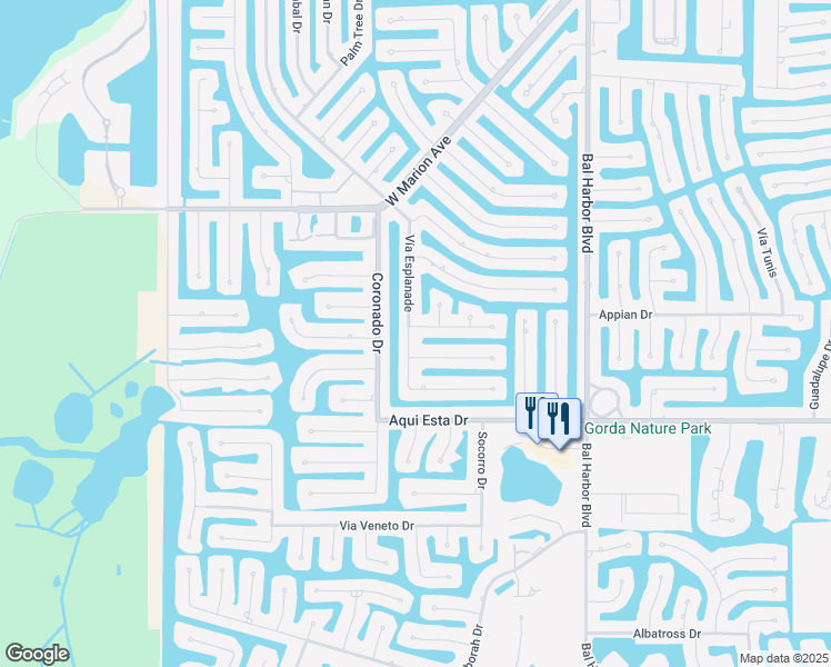 map of restaurants, bars, coffee shops, grocery stores, and more near 2361 Vía Venice in Punta Gorda