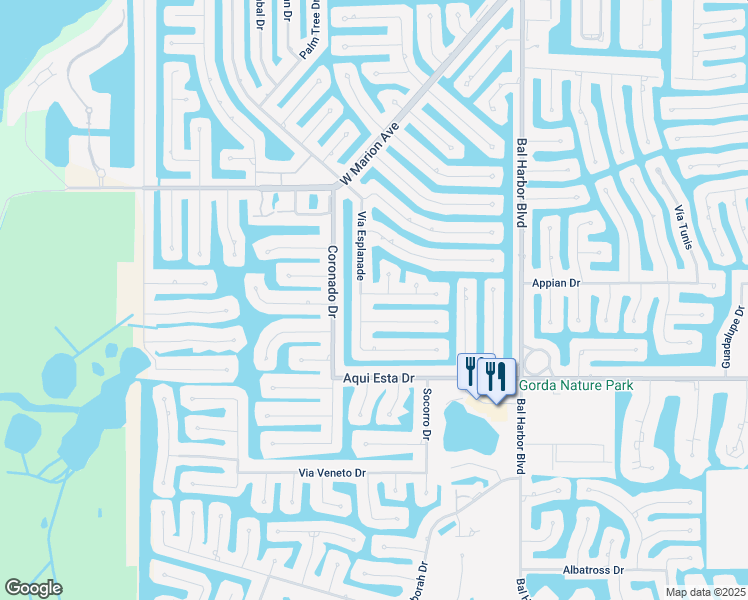 map of restaurants, bars, coffee shops, grocery stores, and more near 2361 Vía Venice in Punta Gorda