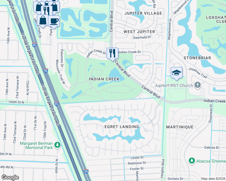 map of restaurants, bars, coffee shops, grocery stores, and more near 286 Brier Circle in Jupiter