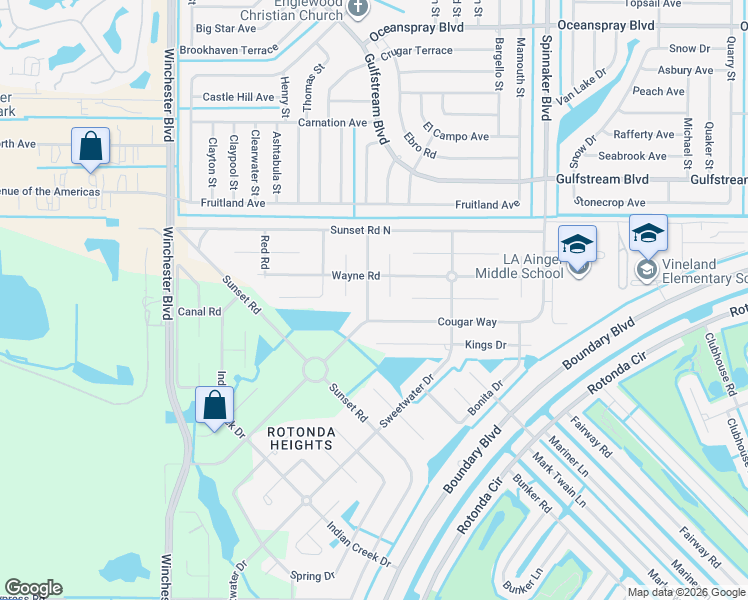 map of restaurants, bars, coffee shops, grocery stores, and more near 107 Blue Road in Rotonda West