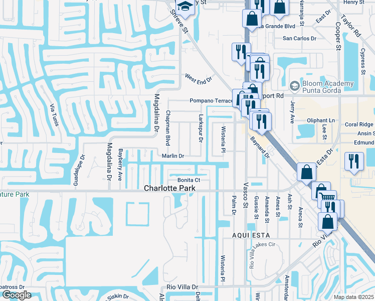 map of restaurants, bars, coffee shops, grocery stores, and more near 2821 Camellia Terrace in Punta Gorda