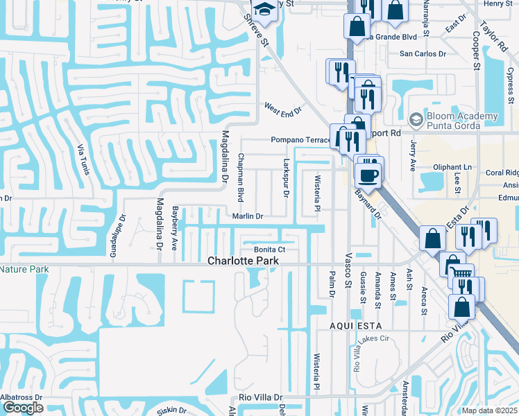 map of restaurants, bars, coffee shops, grocery stores, and more near 2820 Poinciana Court in Punta Gorda