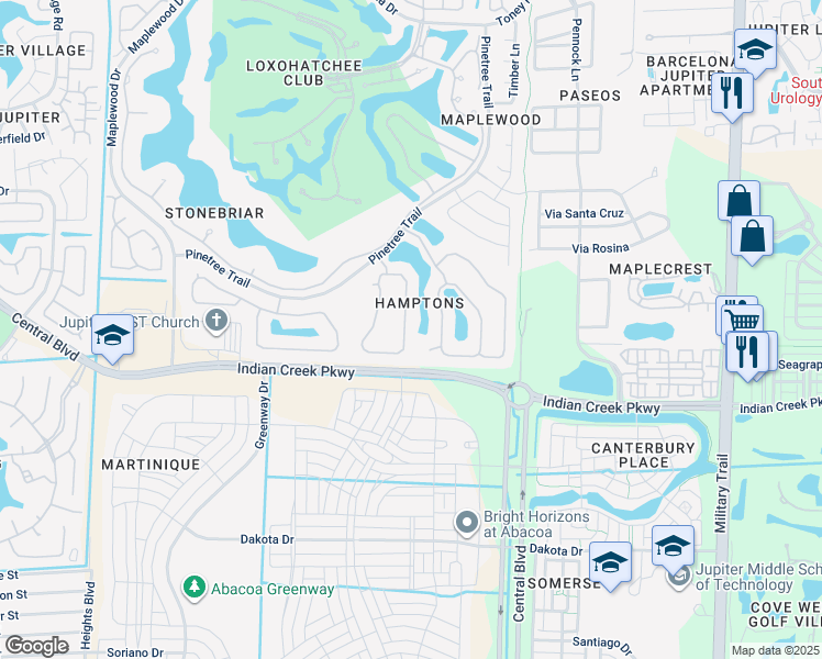 map of restaurants, bars, coffee shops, grocery stores, and more near 136 Hampton Circle in Jupiter