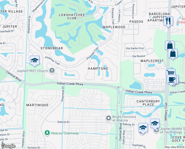 map of restaurants, bars, coffee shops, grocery stores, and more near 136 Hampton Circle in Jupiter